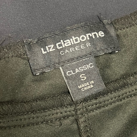 Liz Claiborne Career Black Pull On Pant w/ Raised Velvet Floral Pattern Sz Small - Picture 5 of 9